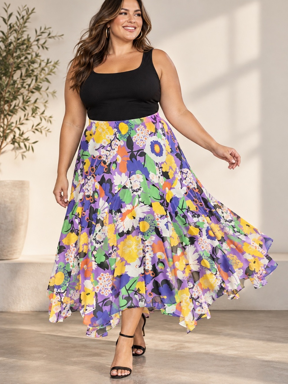 Bob Mackie Wearable Art Floral Skirt 1X NWT Hand Screened Asymmetrical Plus